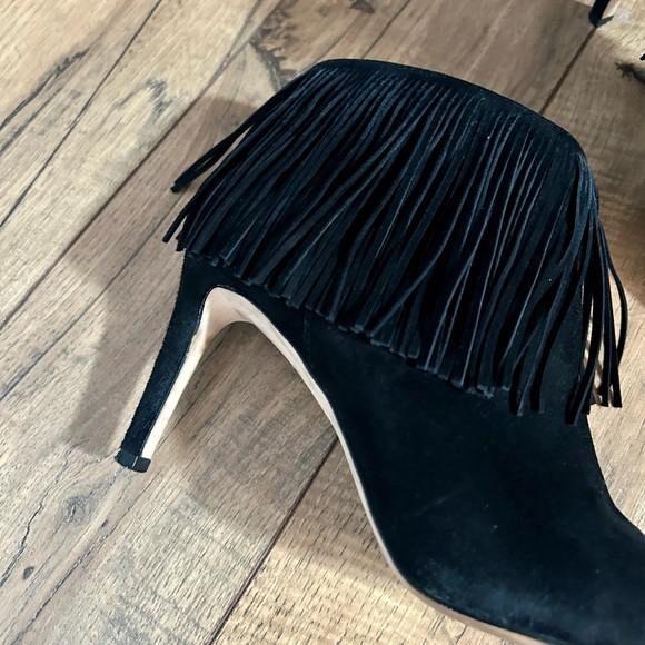 Sam Edelman Kandice Black Suede Fringe Ankle Booties - Picture 2 of 13